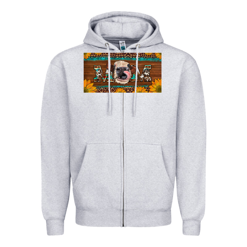 Western Heifer Mom With Sunflowers And Turquoise License Plate Zipper Hoodie by Artiststas | Teevron