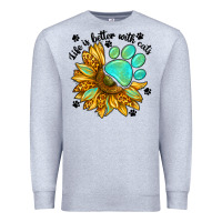 Heather Grey life is better with cats Premium Sweatshirt - NancyCooperArtShop