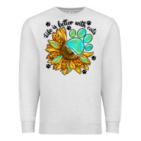 Oatmeal Heather life is better with cats Premium Sweatshirt - NancyCooperArtShop