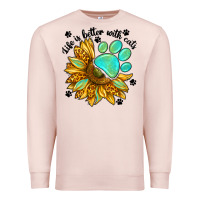 Pale Pink life is better with cats Premium Sweatshirt - NancyCooperArtShop