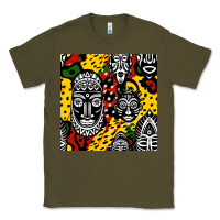 Army Green african masks colorful seamless pattern Classic Tee - BundleAndBundleShop