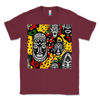 Burgundy african masks colorful seamless pattern Classic Tee - BundleAndBundleShop