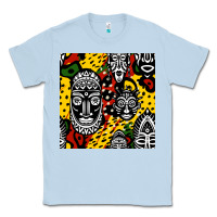 Dusty Blue african masks colorful seamless pattern Classic Tee - BundleAndBundleShop
