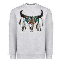 Heather Grey boho bull skull Heavyweight Sweatshirt - RanaPortraitStore