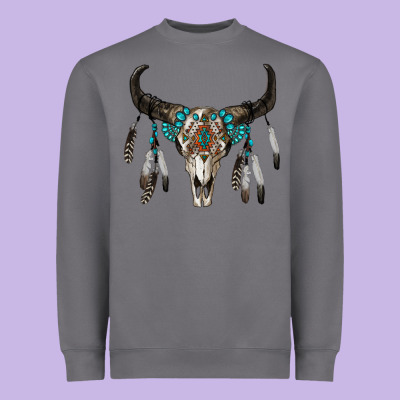 Boho Bull Skull Heavyweight Sweatshirt Designed By Ranaportraitstore