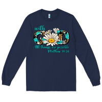 Navy with god all things are possible daisy Long Sleeve Tee - AdoDesignShop