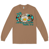 Toasted Coconut with god all things are possible daisy Long Sleeve Tee - AdoDesignShop