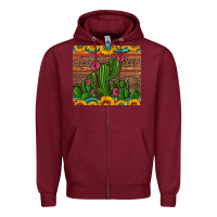 Burgundy sunflowers turquoise serape cactus tumbler Zipper Hoodie - Artiststas
