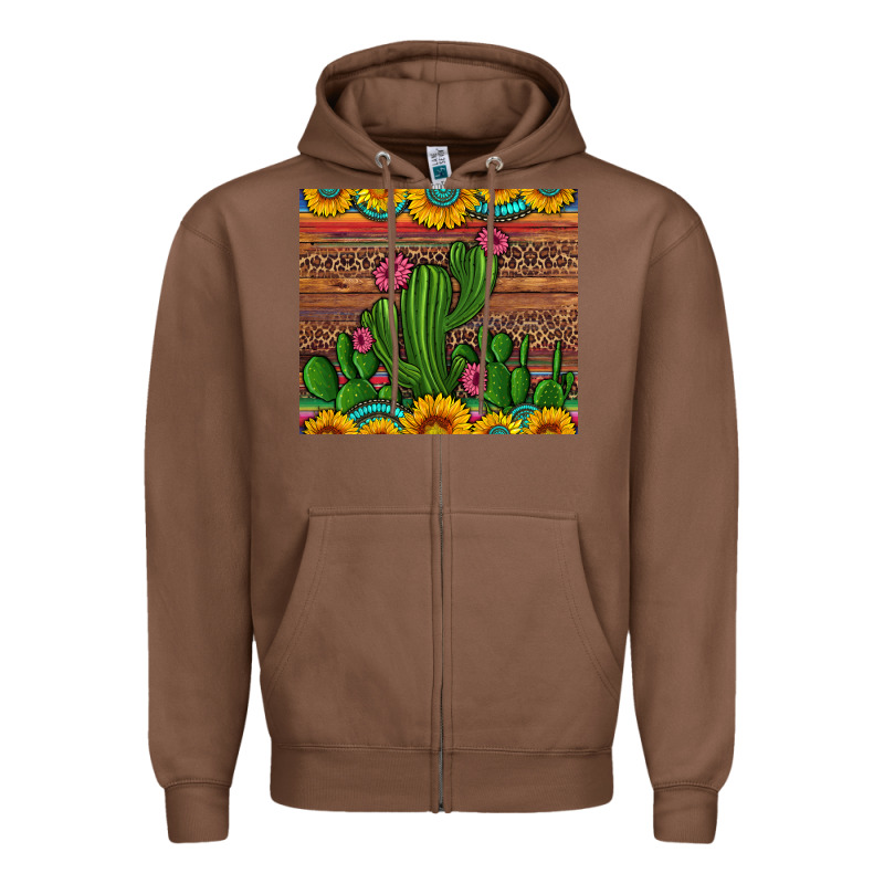 Sunflowers Turquoise Serape Cactus Tumbler Zipper Hoodie by Artiststas | Teevron