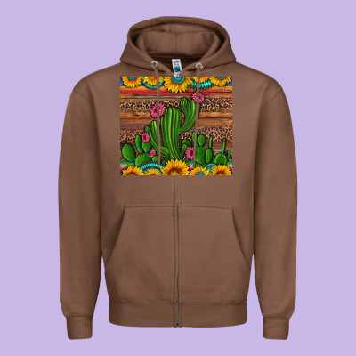 Sunflowers Turquoise Serape Cactus Tumbler Zipper Hoodie Designed By Artiststas