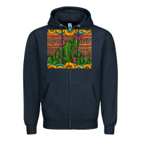 Navy sunflowers turquoise serape cactus tumbler Zipper Hoodie - Artiststas