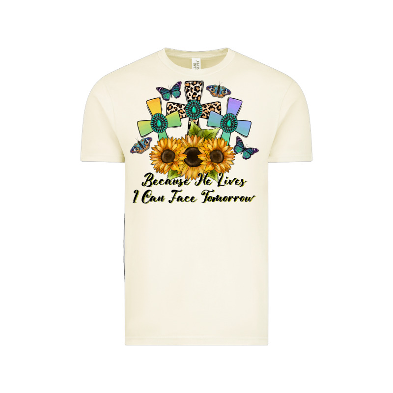 Because He Lives I Can Face Tomorrow Vintage Tee by CowhideDigitalArt | Teevron