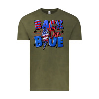 Vintage Olive Back the blue with lightning bolt 4th of july Vintage Tee - CowGirlArtShop