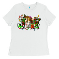 Joy With Baby Cow And Christmas Gifts Mistletoe Ladies Tee | Teevron