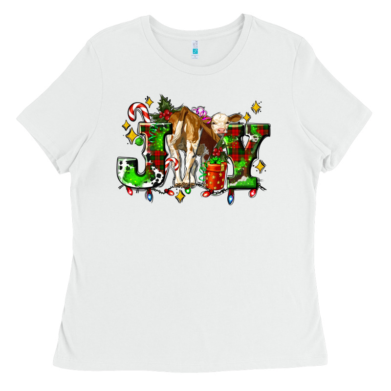Joy With Baby Cow And Christmas Gifts Mistletoe Ladies Tee by AdoDesignShop | Teevron