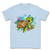 Dusty Blue ocean with turtle Classic Tee - AdoDesignShop