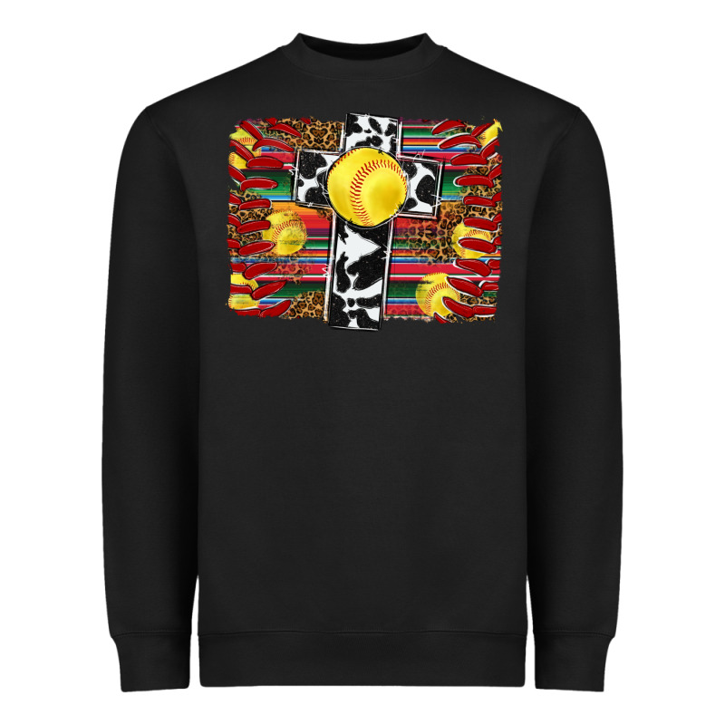 Softball Cross Serape Leopard Background Heavyweight Sweatshirt by RanaPortraitStore | Teevron