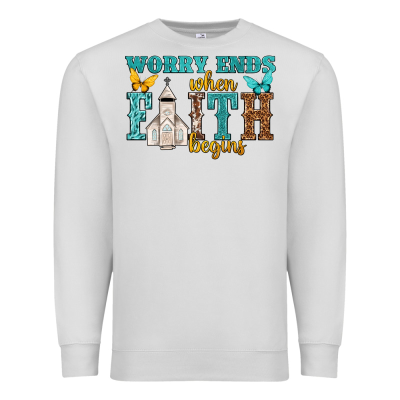 Worry Ends When Faith Begins Premium Sweatshirt by NancyCooperArtShop | Teevron