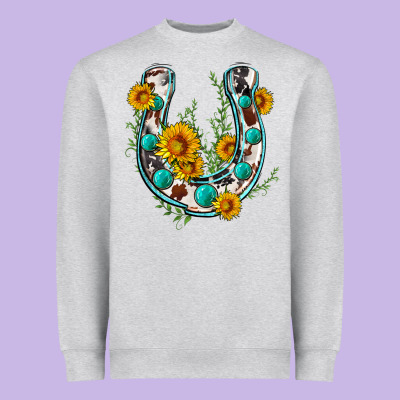 Cowhide Sunflower Horseshoe Heavyweight Sweatshirt Designed By Zillion Design Studio