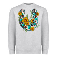 Heather Grey cowhide sunflower horseshoe Heavyweight Sweatshirt - Zillion Design Studio