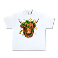 White St. Patrick's Day Highland Cow Urban Heavy Tee - Neo Western