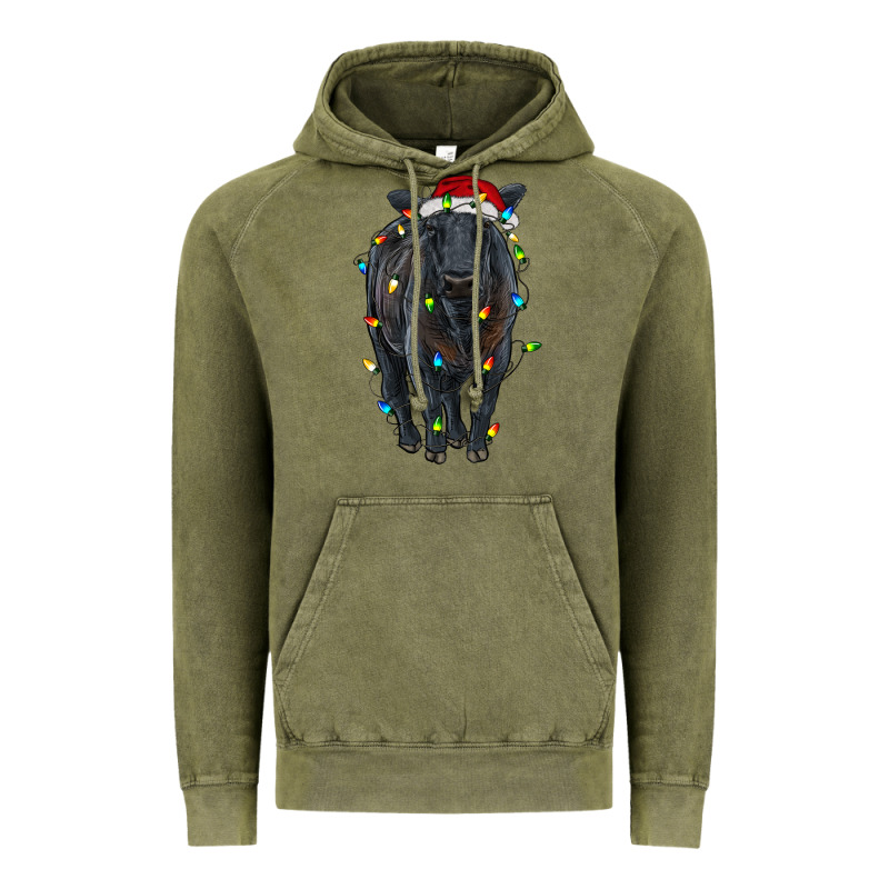 Christmas Black Angus Cattle With Lights Vintage Hoodie by RanaPortraitStore | Teevron