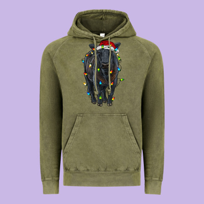 Christmas Black Angus Cattle With Lights Vintage Hoodie Designed By Ranaportraitstore