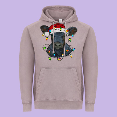 Christmas Baby Black Angus Calf With Lights Vintage Hoodie Designed By Ranaportraitstore