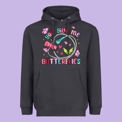 You Give Me Butterflies Heavyweight Hoodie Designed By Maliassmallbusiness