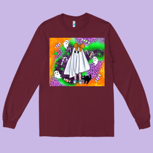 Cute Ghost Halloween Tumbler Long Sleeve Tee Designed By Bundleandbundleshop