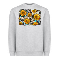 Heather Grey cowhide sunflower pattern Heavyweight Sweatshirt - Zillion Design Studio