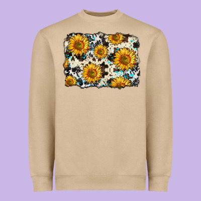 Cowhide Sunflower Pattern Heavyweight Sweatshirt Designed By Zillion Design Studio