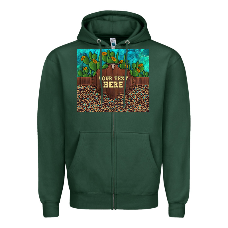 Preview Custom Cactus And Sunflowers Leopard Turquoise Zipper Hoodie by Artiststas | Teevron