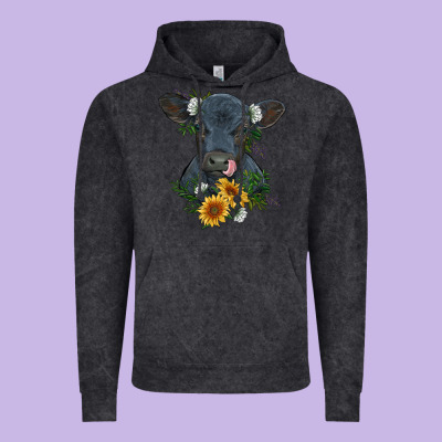 Baby Cow Black Angus Calf With Flowers Vintage Hoodie Designed By Ranaportraitstore