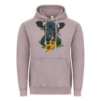 Vintage Zinc baby cow black angus calf with flowers Vintage Hoodie - RanaPortraitStore