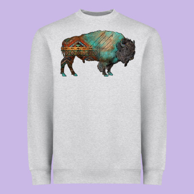 Aztec Bison Heavyweight Sweatshirt Designed By Ranaportraitstore