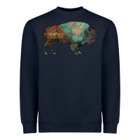 Navy aztec bison Heavyweight Sweatshirt - RanaPortraitStore