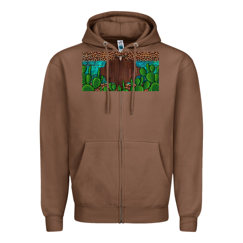 Western Cactus Leopard And Turquoise Custom Nametext License Plate Zipper Hoodie by Artiststas | Teevron