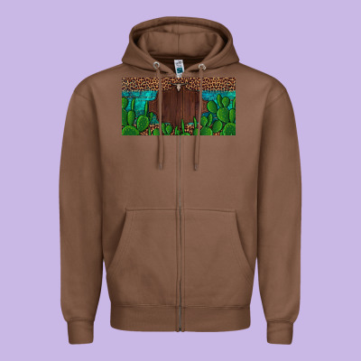 Western Cactus Leopard And Turquoise Custom Nametext License Plate Zipper Hoodie Designed By Artiststas