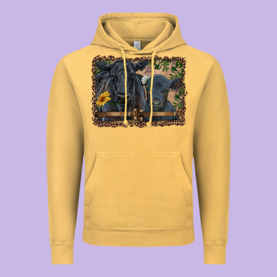 Western Black Angus Cattle And Calf With Leopard Vintage Hoodie Designed By Ranaportraitstore