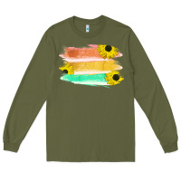 Army Green Colored Triple Sunflower Brush Strokes Long Sleeve Tee - Bettercallsaul