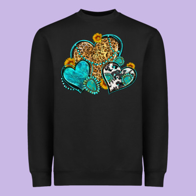 Western Turquoise Hearts Heavyweight Sweatshirt Designed By Zillion Design Studio