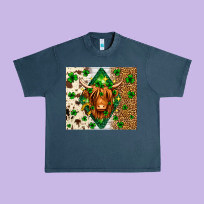 St. Patrick's Day Highland Cow Urban Heavy Tee Designed By Neo Western
