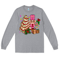 Heather Grey christmas tree cake and nutcracker with gifts ado Long Sleeve Tee - AdoDesignShop
