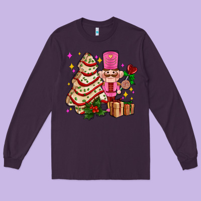 Christmas Tree Cake And Nutcracker With Gifts Ado Long Sleeve Tee Designed By Adodesignshop