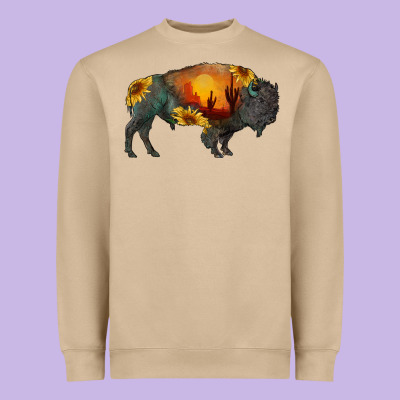 Sunflower Bison Heavyweight Sweatshirt Designed By Ranaportraitstore
