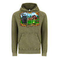 Vintage Olive western barnyard black angus cattle longhorn rooster and chicks Vintage Hoodie - RanaPortraitStore