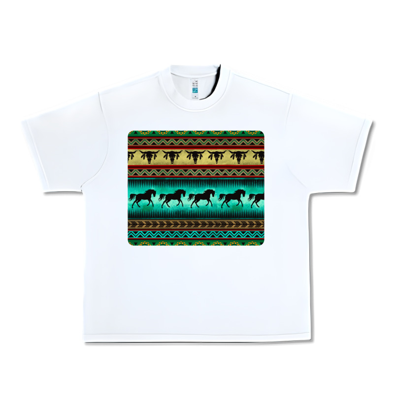 Turquoise Horse And Bullskull Aztec  Pattern Urban Heavy Tee by BarkalooDesign | Teevron