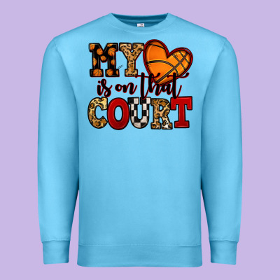 My Heart Is On That Court Basketball Red And Black Premium Sweatshirt Designed By Nancycooperartshop