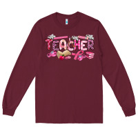 Burgundy breast cancer teacher Long Sleeve Tee - Artiststas